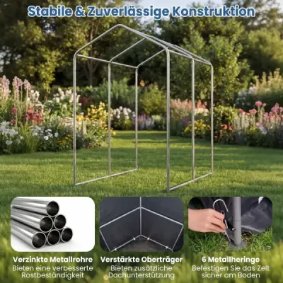 Zahradní domek/garážový stan s rolovacími dveřmi na zip a 6 kovovými kolíky, 150 x 92 x 150 cm