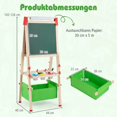 Výškově nastavitelná kreslicí deska pro děti, oboustranný stojan s magnetickou tabulí, zelená