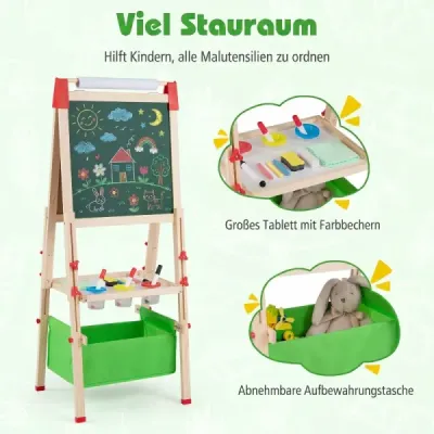 Výškově nastavitelná kreslicí deska pro děti, oboustranný stojan s magnetickou tabulí, zelená