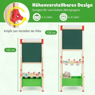Výškově nastavitelná kreslicí deska pro děti, oboustranný stojan s magnetickou tabulí, zelená