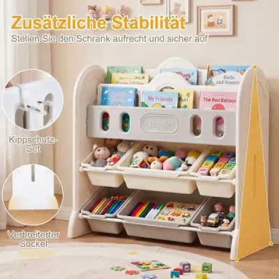 Dětská knihovna, čtyřpatrová Montessori police na hračky se 6 úložnými boxy