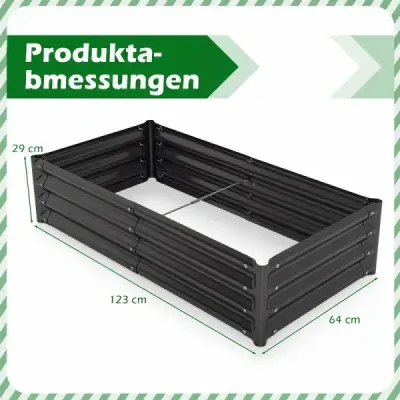 Hochbeet aus Verzinktem Stahl stabiler Pflanzkasten Wetterfest & Rostfrei Gartenbeet 123 x 64 cm Grau