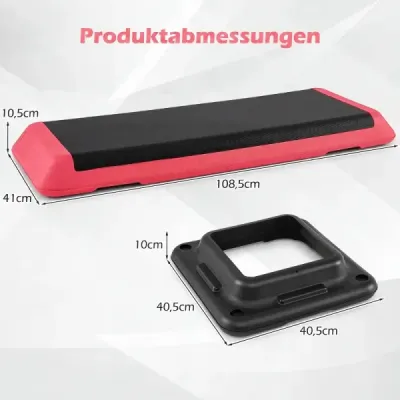 Aerobní stepper s nastavitelnou výškou, fitness stepper se 4 opěrnými bloky, strukturovaný povrch, červený