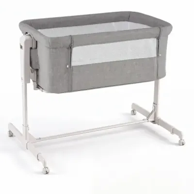 Dětská postýlka 3 v 1 s 6stupňovým nastavením výšky a 4 kolečky, nosnost až 9 kg, šedá
