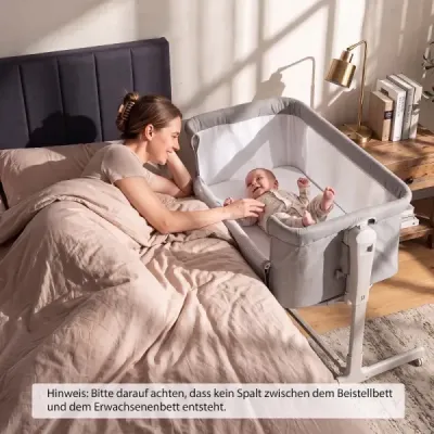 Dětská postýlka 3 v 1 s 6stupňovým nastavením výšky a 4 kolečky, nosnost až 9 kg, šedá