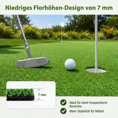 7mm umělý trávník, venkovní green, s drenážním systémem, přírodní vzhled, 100 x 500 cm