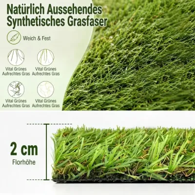 20 mm umělý trávník pro venkovní použití, zelený, s drenážním systémem, v přírodním vzhledu, 100 x 500 cm
