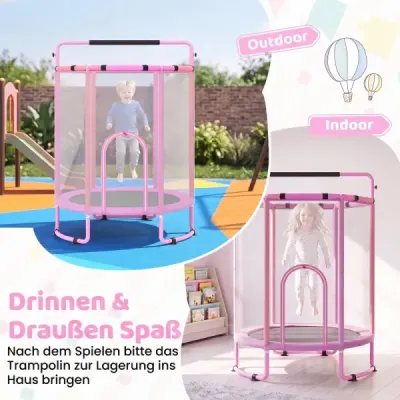 Dětská trampolína 154 cm, 6 v 1, s hrazdou, houpačkou a kruhy, růžová