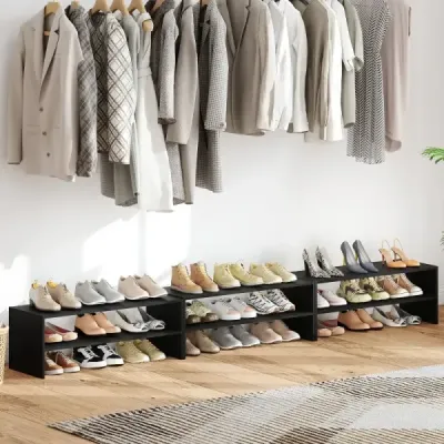 6-stufiges Schuhregal Stapelbarer Schuhorganizer Holzschuhregal mit Anti-Kipp-Vorrichtung Schwarz