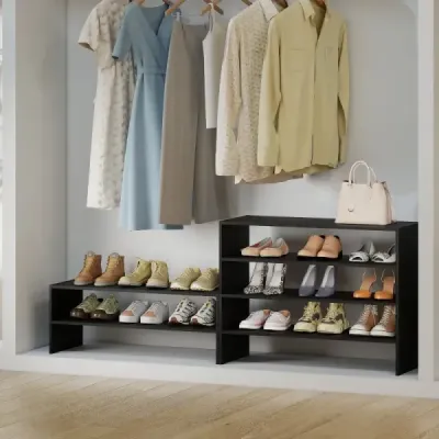 6-stufiges Schuhregal Stapelbarer Schuhorganizer Holzschuhregal mit Anti-Kipp-Vorrichtung Schwarz