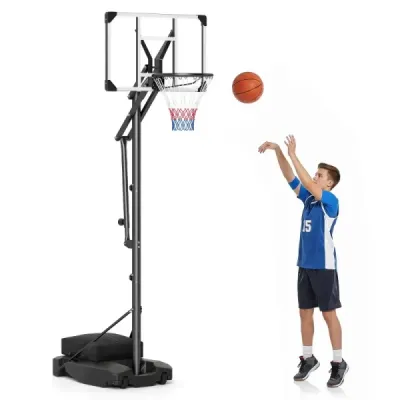 Basketbalový koš s PE deskou, venkovní basketbalový systém, 215-260 cm, výškově nastavitelný v 8 směrech