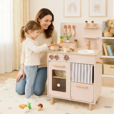 Dětská kuchyňka, kuchyňka pro panenky se sporákem, dřezem a myčkou nádobí, 50,5 x 30,5 x 80,5 cm, pro děti od 3 let