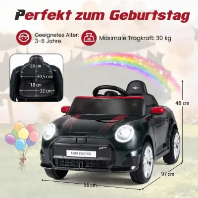 12V dětské autíčko v designu BMW Mini, elektrické autíčko pro děti s dálkovým ovládáním, LED světly a pozvolným startem, černé