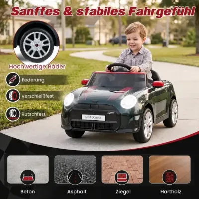12V dětské autíčko v designu BMW Mini, elektrické autíčko pro děti s dálkovým ovládáním, LED světly a pozvolným startem, černé