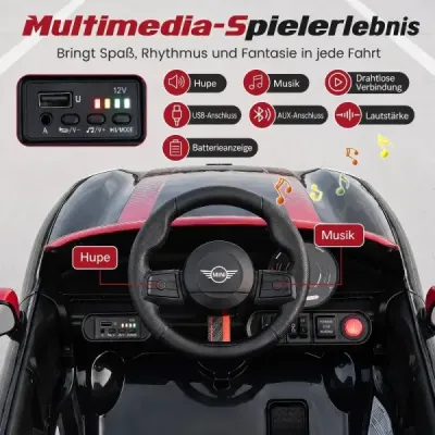 12V dětské autíčko v designu BMW Mini, elektrické autíčko pro děti s dálkovým ovládáním, LED světly a pozvolným startem, černé