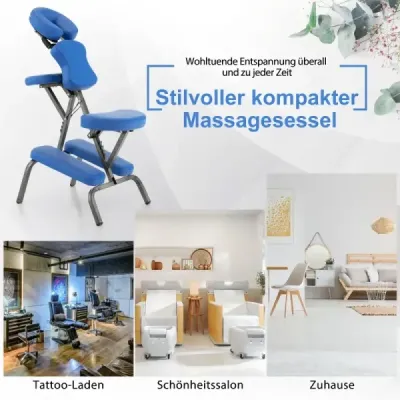 HW55620BL   Masážní křeslo skládací tetovací křeslo výškově nastavitelné terapeutické křeslo přenosné modré SKLADEM