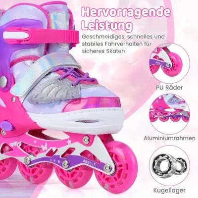 Dětské inline brusle, 4 velikosti, nastavitelné, s světelnými kolečky, růžové, velikost L