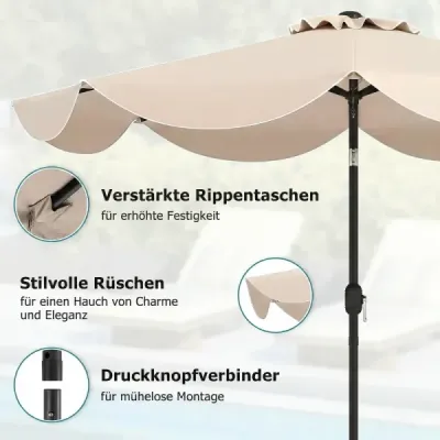 Zahradní slunečník 270 cm s klikou a funkcí naklápění, balkonový slunečník s 8 kovovými žebry, béžový