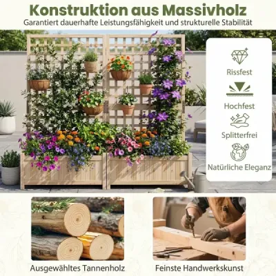Květinový truhlík s mřížkou pro popínavé rostliny – vyvýšený záhon z masivního dřeva pro květiny a popínavé rostliny, rozměry 76 x 32 x 143 cm