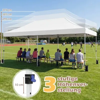 Skládací altán 3 × 6 m se 4 bočními stěnami, zahradní altán s nastavitelnou výškou, pop-up altán, bílý