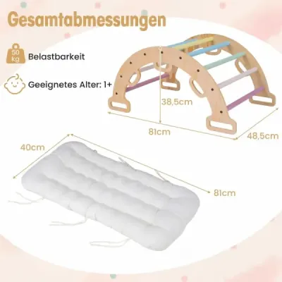 Dřevěný Montessori lezecký oblouk s měkkým polštářem pro děti od 3 let, vícebarevný