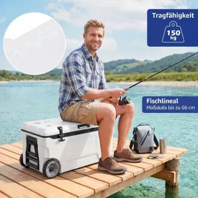 Chladicí box 70 l Velký plastový termobox s kolečky a rukojetí Izolační box s odtokovou zátkou, bílý