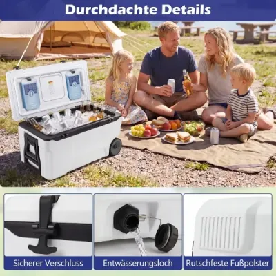 Chladicí box 70 l Velký plastový termobox s kolečky a rukojetí Izolační box s odtokovou zátkou, bílý