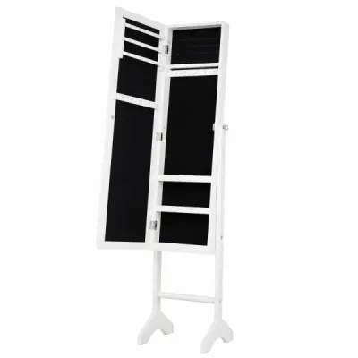 Skříňka na šperky 2 v 1 s robustním dřevěným rámem, celotělovým zrcadlem a 3 policemi, 35 x 34 x 154 cm, bílá