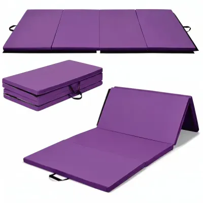 Měkká podložka 240 x 120 x 5 cm, podložka na jógu se suchým zipem a 2 držadly, fialová