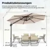 Slunečník ve tvaru semaforu, průměr 300 cm, sklopný, otočný o 360°, s klikou a nožním pedálem, béžový