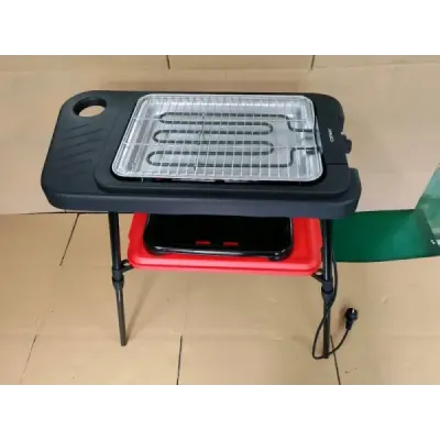 Elektrický gril 2 v 1, 2000 W, stojanový gril s dvojitou grilovací deskou a výškově nastavitelným stojanem