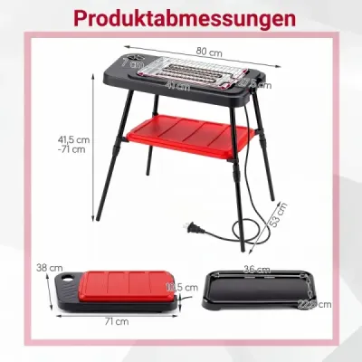 Elektrický gril 2 v 1, 2000 W, stojanový gril s dvojitou grilovací deskou a výškově nastavitelným stojanem