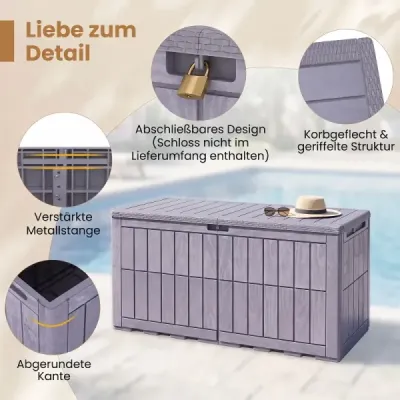 Voděodolný úložný box 455L, venkovní úložný box s uzamykatelným víkem, tmavě hnědý