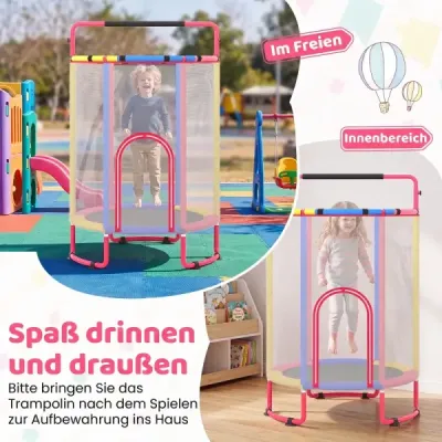 Dětská trampolína 6 v 1 s bezpečnostní sítí a žárově pozinkovaným kovovým rámem, 140 x 140 x 214 cm, barevná