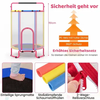 Dětská trampolína 6 v 1 s bezpečnostní sítí a žárově pozinkovaným kovovým rámem, 140 x 140 x 214 cm, barevná