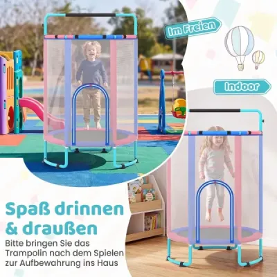 Dětská trampolína 6 v 1 s bezpečnostní sítí a žárově pozinkovaným kovovým rámem, 140 x 140 x 214 cm, modrá