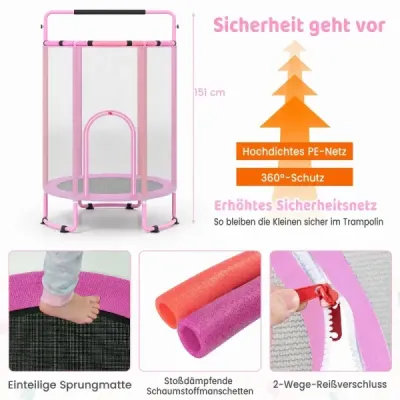 Dětská trampolína 6 v 1 s bezpečnostní sítí a žárově pozinkovaným kovovým rámem, 140 x 140 x 214 cm, fialová