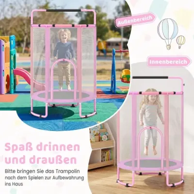 Dětská trampolína 6 v 1 s bezpečnostní sítí a žárově pozinkovaným kovovým rámem, 140 x 140 x 214 cm, fialová