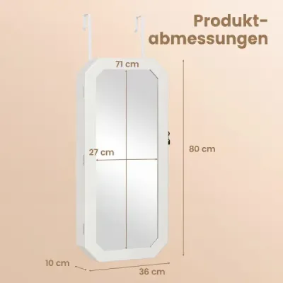 Skříňka na šperky se zrcadlem – uzamykatelná závěsná skříňka s magnetickými dvířky, 36 x 10 x 80 cm, bílá