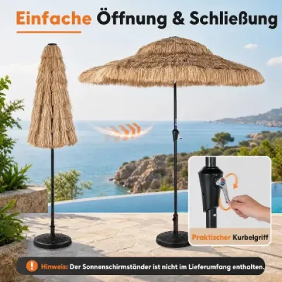 Slunečník Hawaii, průměr 275 cm, zahradní slunečník s možností naklonění o 30°, s klikou a 8 pevnými kovovými žebry