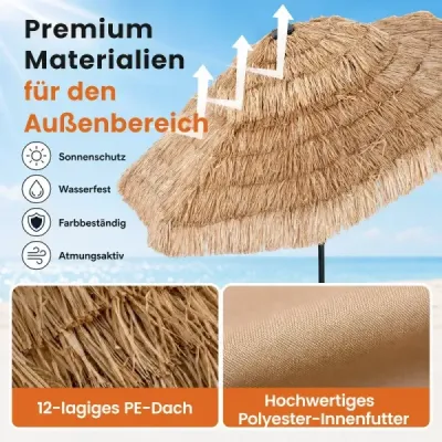 Slunečník Hawaii, průměr 275 cm, zahradní slunečník s možností naklonění o 30°, s klikou a 8 pevnými kovovými žebry