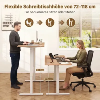 Elektricky výškově nastavitelný psací stůl se stabilní kovovou konstrukcí, 160 x 60 cm, přírodní
