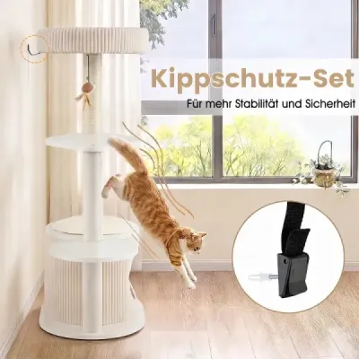 105 cm škrabadlo se sisalovými sloupky – malé škrabadlo s domečkem a pelíškem pro kočky, bílé
