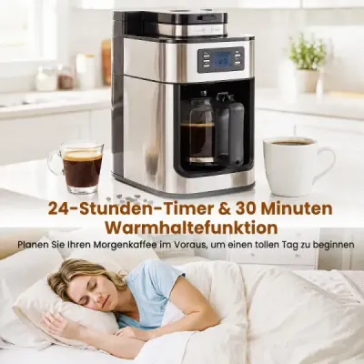 Filtrůvka se skleněnou konvicí na 8 šálků – kompaktní kávovar s funkcí mletí a vaření kávy