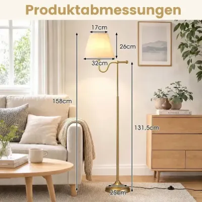 158 cm vysoká stojací lampa s látkovým stínidlem a kovovým podstavcem stojací lampa s nožním spínačem a objímkou E27