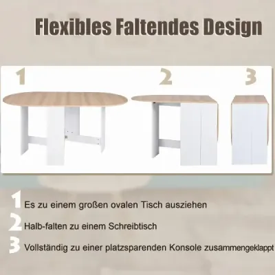 Skládací kulatý balkonový stůl, skládací zahradní stůl pro 4 až 7 osob, 163 x 80 x 75 cm, bílý