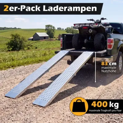 Skládací lehká kovová nakládací rampa, 2 kusy, nosnost až 400 kg, rozměry 180 x 22,5 x 4,5 cm