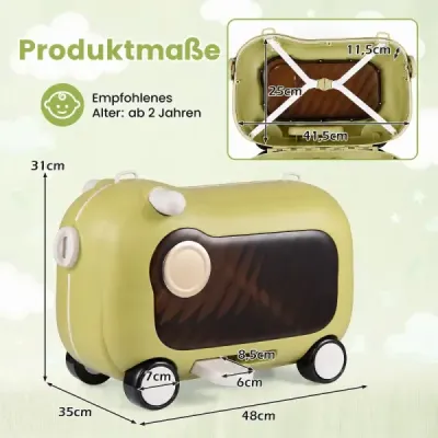 Pohyblivý kufřík pro batolata s kolečky, sklopnými bočními pedály a sedátkem, nosnost 25 kg, zelený