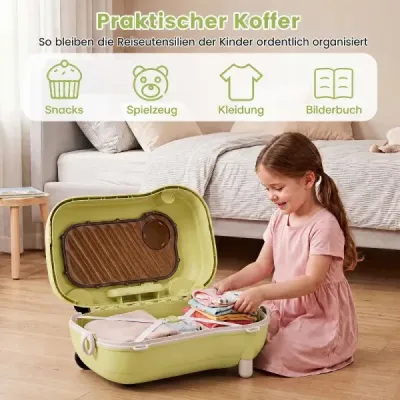 Pohyblivý kufřík pro batolata s kolečky, sklopnými bočními pedály a sedátkem, nosnost 25 kg, zelený
