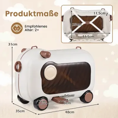 Pohyblivý kufřík pro batolata s kolečky, výklopnými bočními pedály a sedátkem, nosnost 25 kg, hnědý